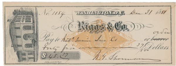 Lot 392 William T. Sherman Check