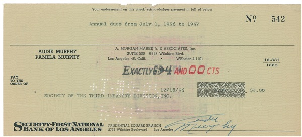 Lot 1141 Audie Murphy: Paying his WWII Army outfit