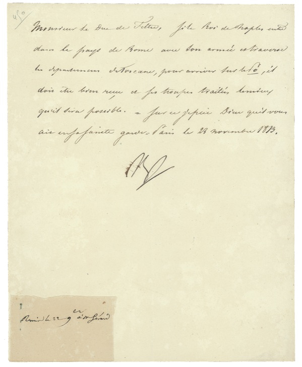 Lot 376 Napoleon: Napoleon writes on behalf of his brother-in-law just days after his defeat at Leipzig