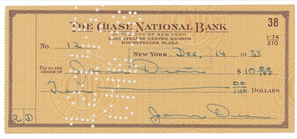 Lot 990 James Dean: DEAN’S GREEN: Rare thrice-signed check from screen legend JAMES DEAN