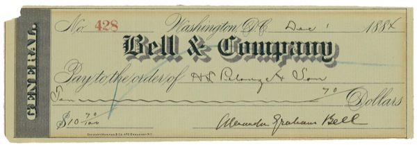 Lot 151 Alexander Graham Bell: LIVE WIRE: BELL signs a check in the year of the first long-distance line