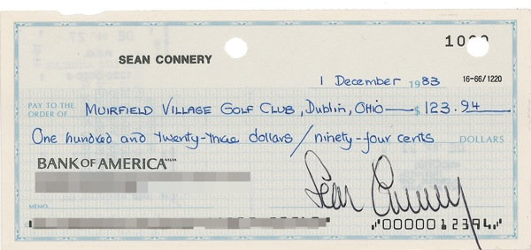 Lot 1085 James Bond: Connery, Sean Check
