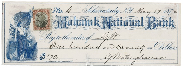 Lot 316 George Westinghouse Check