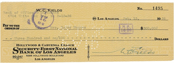 Lot 1012 W. C. Fields Check