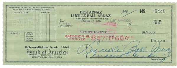 Lot 918 Lucille Ball Check