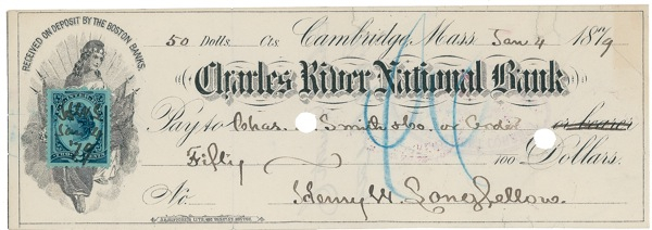Lot 597 Henry Wadsworth Longfellow Check