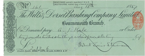 Lot 633 Robert Louis Stevenson Check