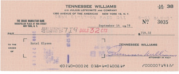 Lot 647 Tennessee Williams Check