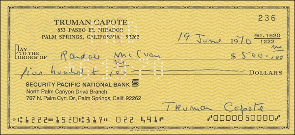 Lot 554 Truman Capote Check