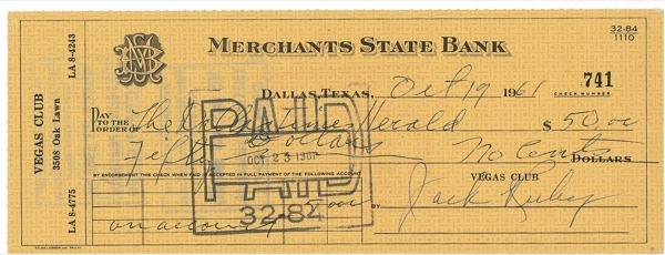 Lot 288 Jack Ruby Check