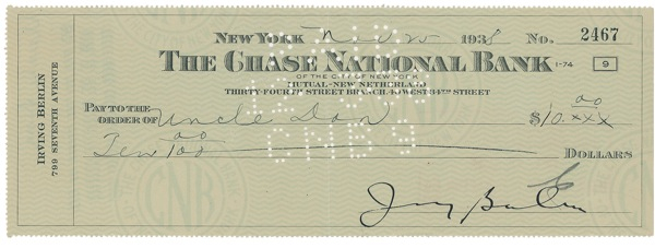 Lot 740 Irving Berlin Check