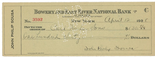 Lot 860 John Philip Sousa Check