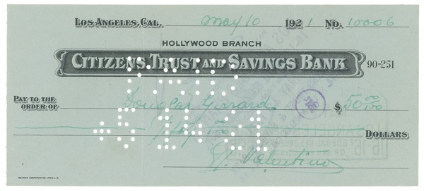Lot 1228 Rudolph Valentino Check