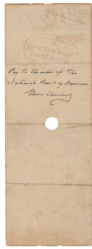 Lot 23 Grover Cleveland Endorsement