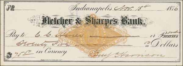 Lot 56 Benjamin Harrison: Writing a check to his law partner