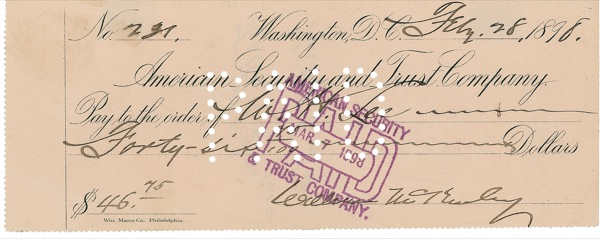 Lot 82 William McKinley Check