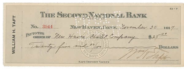 Lot 124 William H. Taft Check
