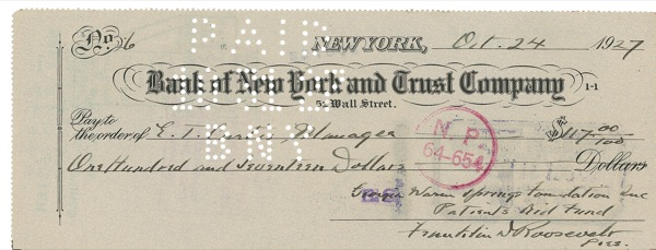 Lot 112 Franklin D. Roosevelt Check
