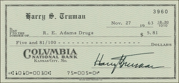 Lot 132 Harry S. Truman: Less than a week after the assassination of JFK
