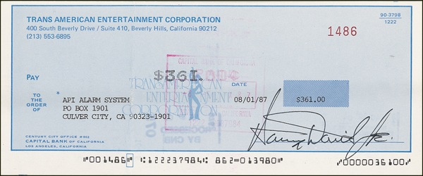 Lot 987 Sammy Davis, Jr. Check