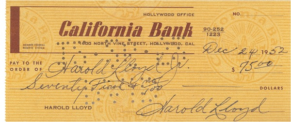 Lot 1112 Harold Lloyd Check