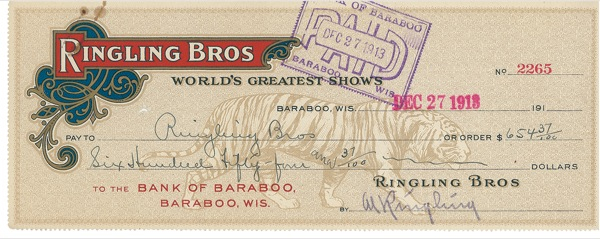 Lot 1167 Al Ringling Check