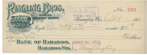 Lot 1166 Henry Ringling Check