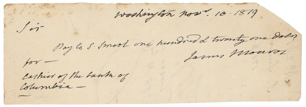Lot 84 James Monroe: Handwritten check as president
