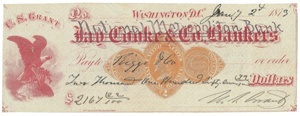 Lot 50 U. S. Grant: Signed check as president