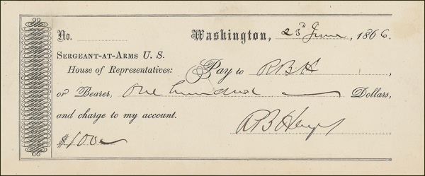 Lot 58 Rutherford B. Hayes: Tax dollars at work: HAYES cuts himself a congressional check