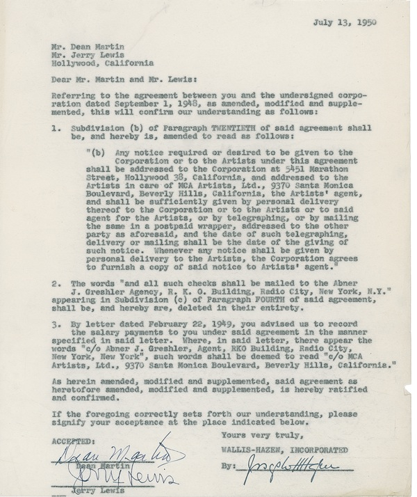 Lot 1123 Dean Martin and Jerry Lewis Signed Document