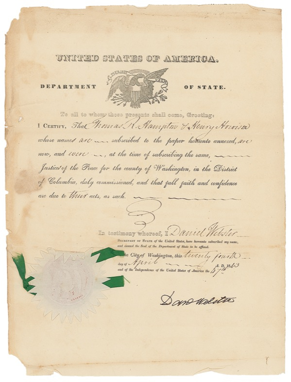 Lot 310 Daniel Webster Signed Document