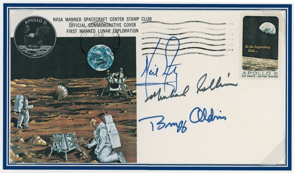 Lot 422 Apollo 11: DISASTER PREPAREDNESS: Insurance cover signed by all three APOLLO 11 astronauts