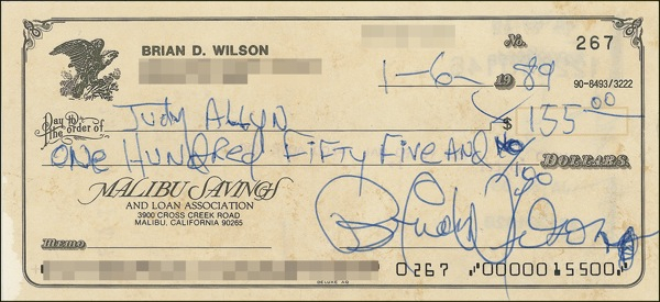 Lot 722 Beach Boys: Wilson, Brian Check