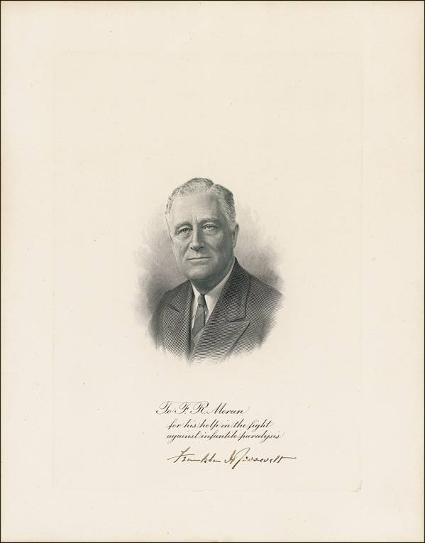 Lot 117 Franklin D. Roosevelt: FDR signs for ?the fight against infantile paralysis.?