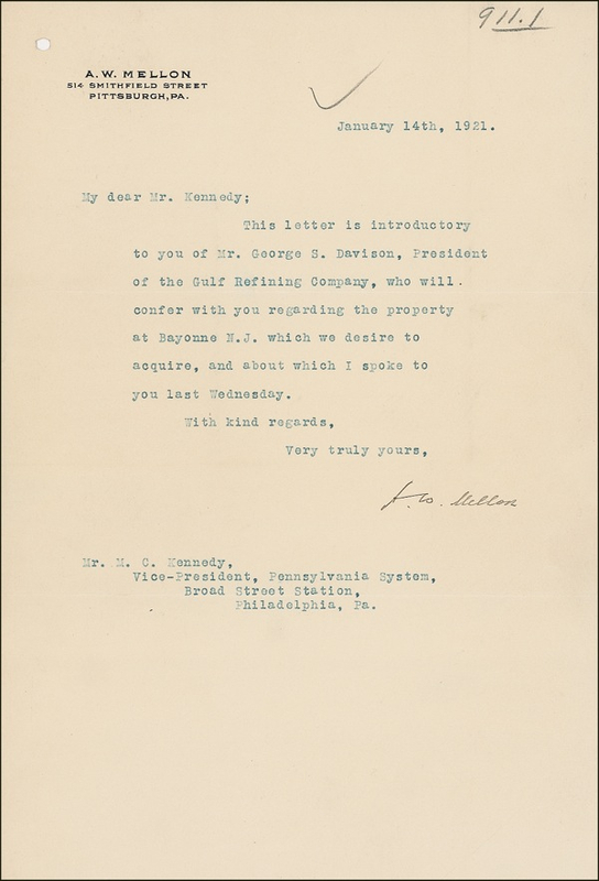 Lot 264 Andrew W. Mellon Typed Letter Signed