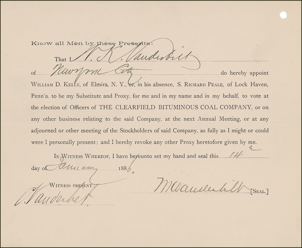 Lot 303 William K. Vanderbilt and Cornelius Vanderbilt II Signed Document