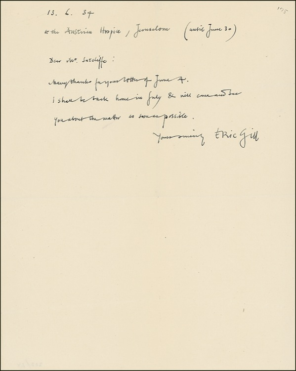 Lot 570 Eric Gill Handwritten Letter Signed