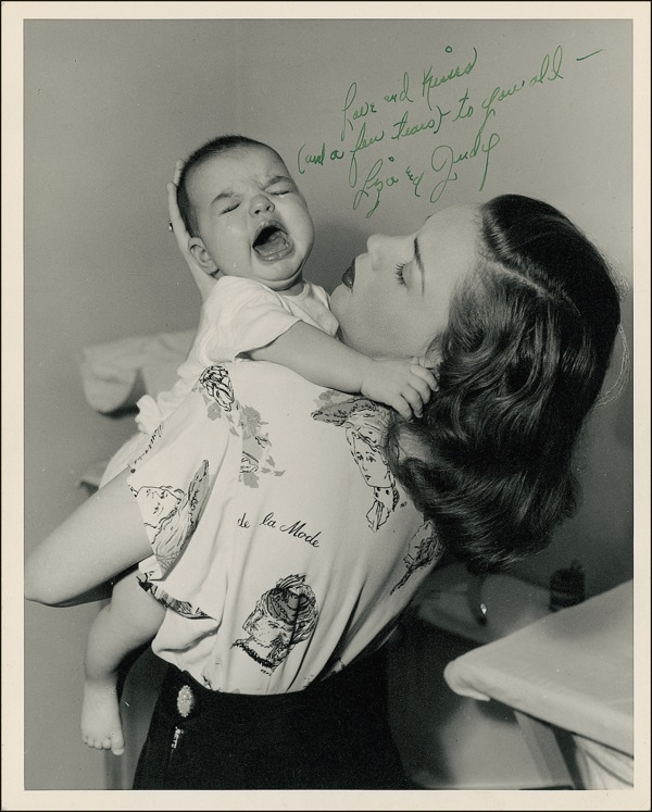 Lot 1026 Judy Garland: ANOTHER STAR IS BORN: JUDY GARLAND signs for herself and infant daughter LIZA MINNELLI