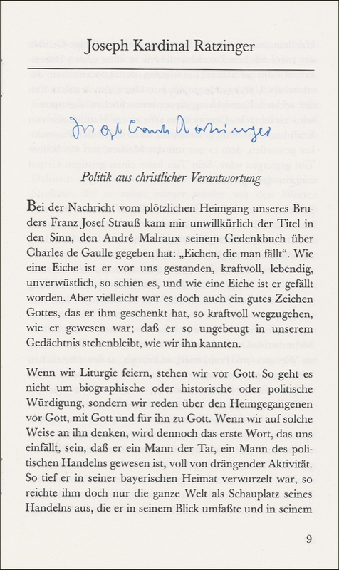 Lot 153 Benedict XVI: Honoring the memory of the Bavarian Prime Minister