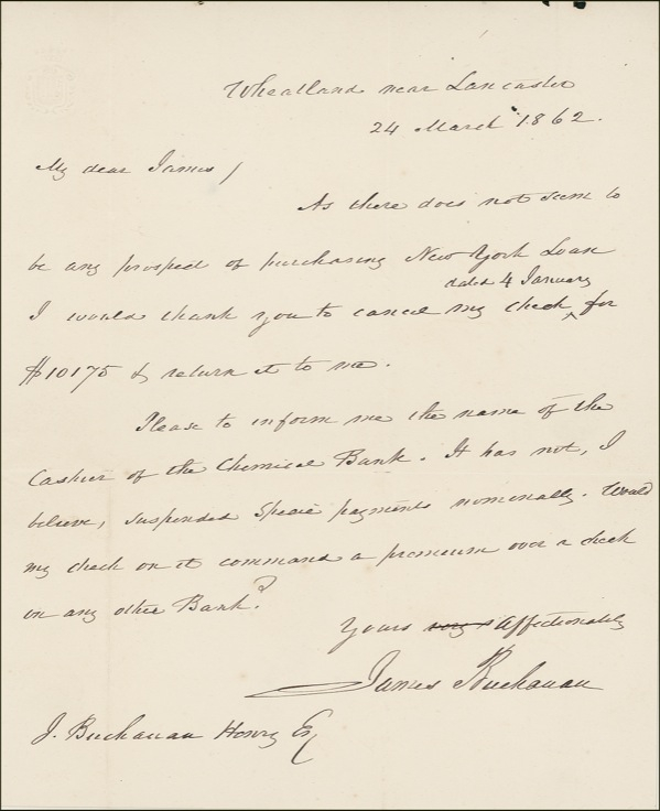 Lot 7 James Buchanan: Financial matters during the Civil War