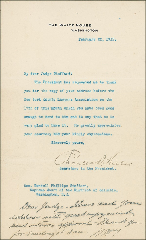 Lot 125 William H. Taft Signed Note