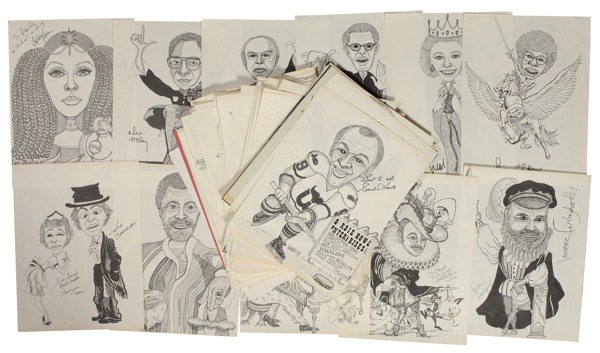 Lot 960 Celebrity Caricatures: FUNNY FACES: Collection of more than 100 signed caricatures, including Oscar winners, musical legends, and the ?original? Hulk himself
