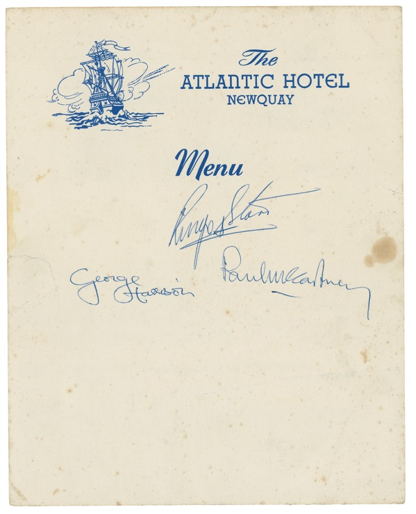 Lot 724 Beatles: ROLL UP: George, Paul, and Ringo sign while filming the Magical Mystery Tour
