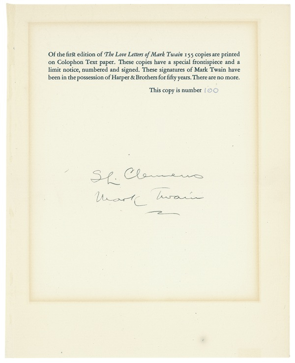 Lot 560 Samuel L. Clemens Limitation Page