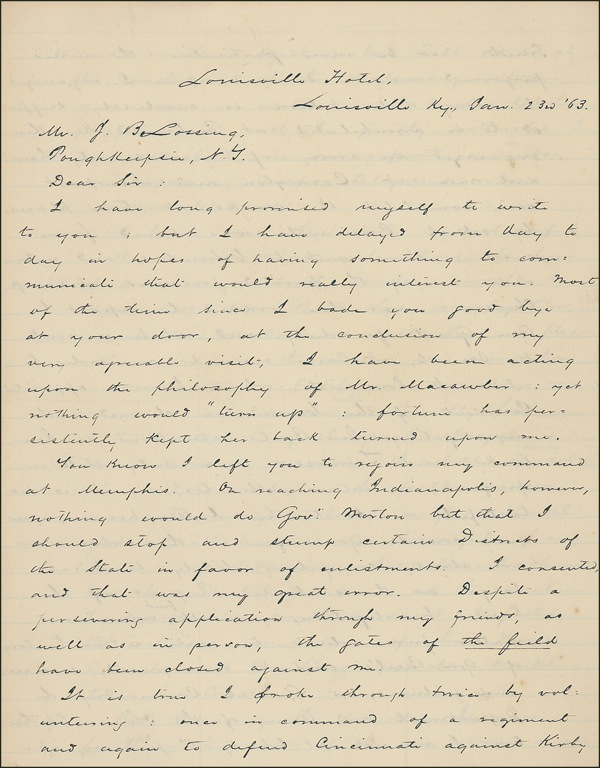 Lot 401 Lew Wallace: “THE CRISIS OF THE GREAT STRUGGLE IS NOW UPON US”:  LEW WALLACE writes on the investigation of General Buell and “the hostility manifested against the Emancipation Proclamation”