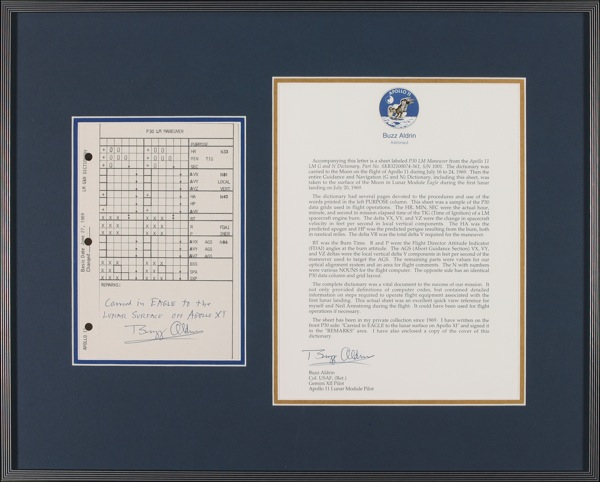 Lot 408 Buzz Aldrin: DEFINING MOMENT: Original page from the Guidance and Navigation Dictionary flown on the APOLLO 11 mission