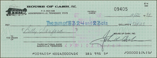 Lot 754 Johnny Cash Check