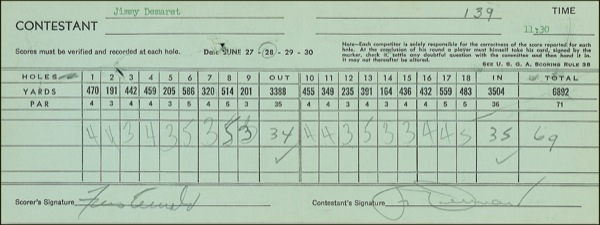 Lot 1354 Jimmy Demaret Score Card