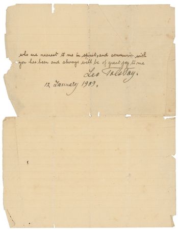 Lot #639 Leo Tolstoy: “THE METAPHYSICAL BASIS FOR ALL ... IS THE SEPARATENESS OF EACH ONE OF US”: TOLSTOY writes on God, time and space, and “Kant and the German philosophers” - Image 2